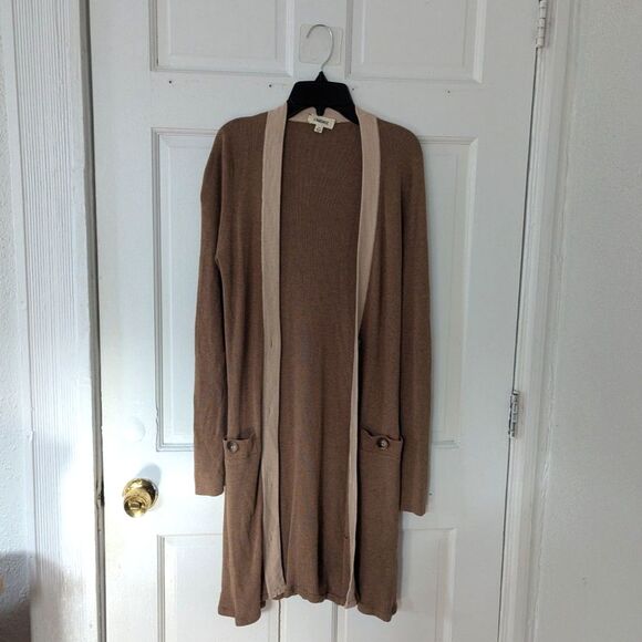 L'AGENCE Knit Long Cardigan Women's Size Small Tan Sweater - Picture 1 of 4